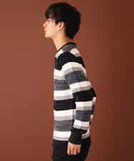 MKIAL06085 MK MICHEL KLEIN HOMME(MKミッシェルクランオム) ふわふわニット／モールMIXボーダー ブラック