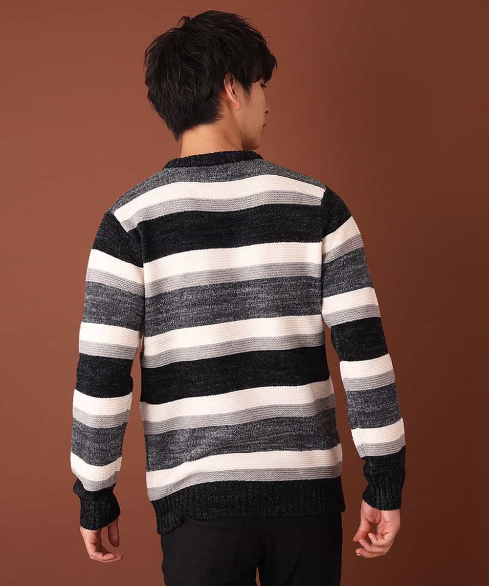 MKIAL06085 MK MICHEL KLEIN HOMME(MKミッシェルクランオム) ふわふわニット／モールMIXボーダー ブラック