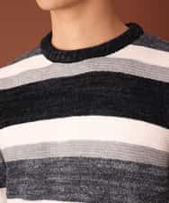 MKIAL06085 MK MICHEL KLEIN HOMME(MKミッシェルクランオム) ふわふわニット／モールMIXボーダー ブラック