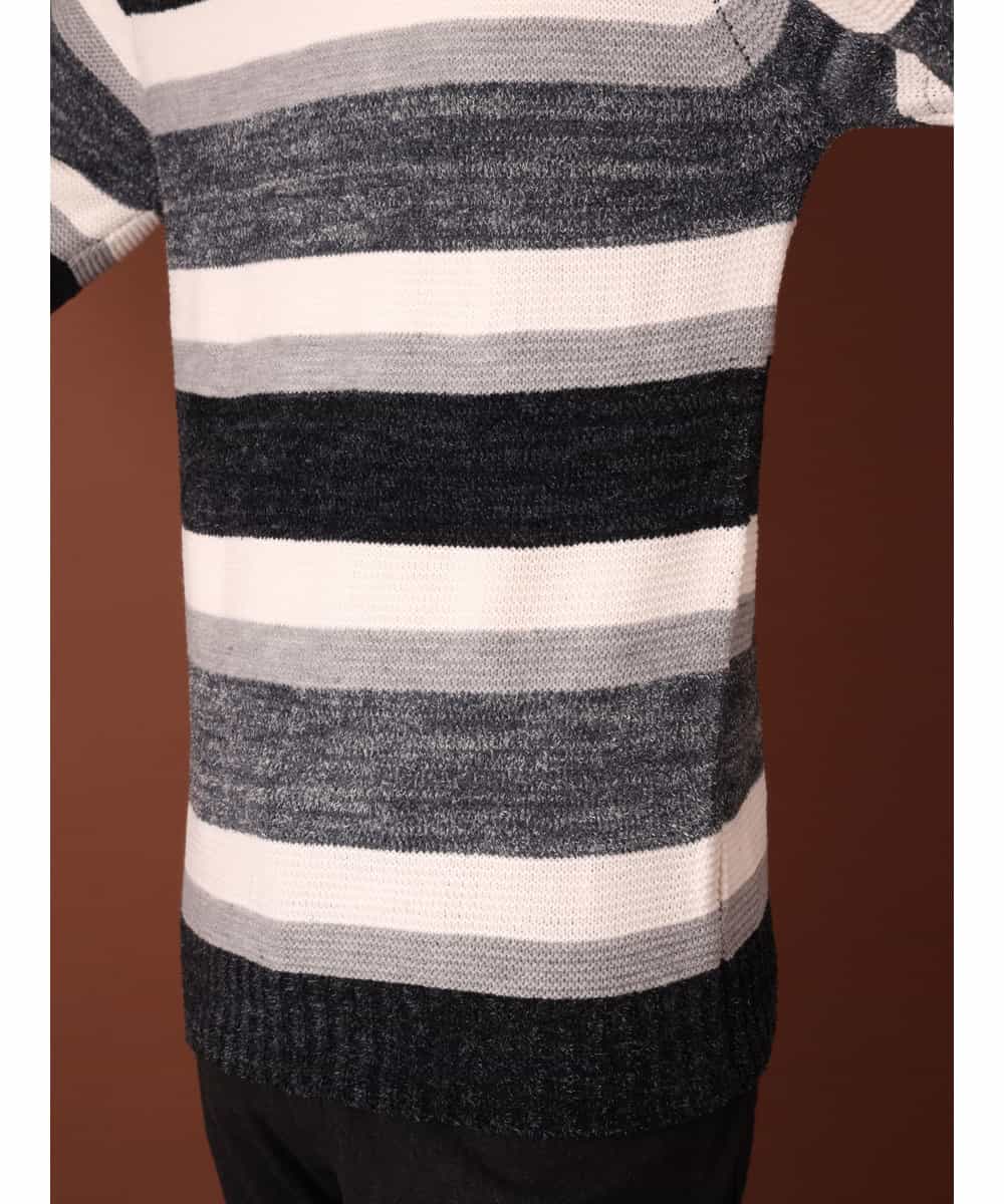 MKIAL06085 MK MICHEL KLEIN HOMME(MKミッシェルクランオム) ふわふわニット／モールMIXボーダー ブラック