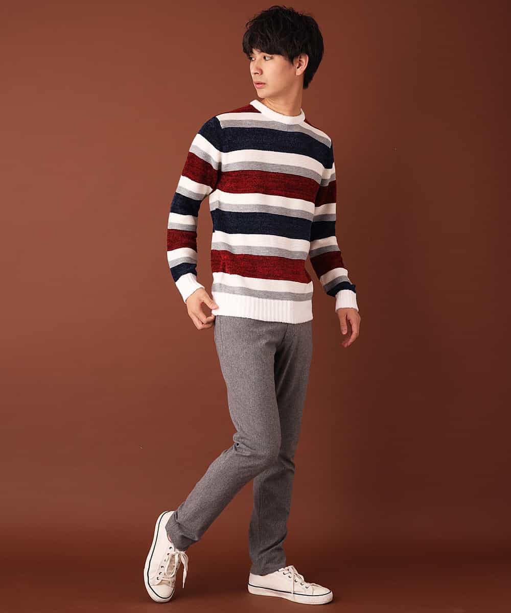 MKIAL06085 MK MICHEL KLEIN HOMME(MKミッシェルクランオム) ふわふわニット／モールMIXボーダー ゴールド