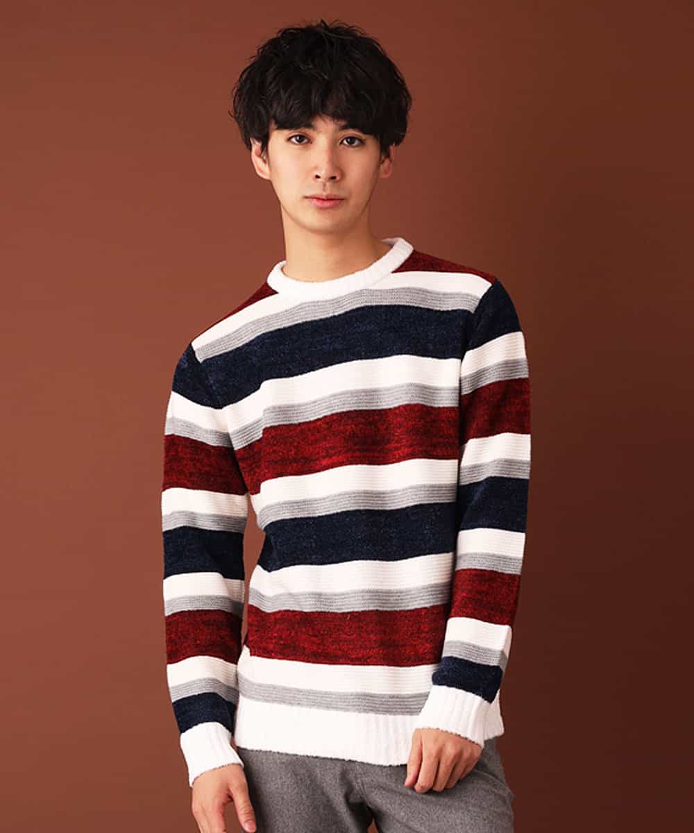 MKIAL06085 MK MICHEL KLEIN HOMME(MKミッシェルクランオム) ふわふわニット／モールMIXボーダー ゴールド