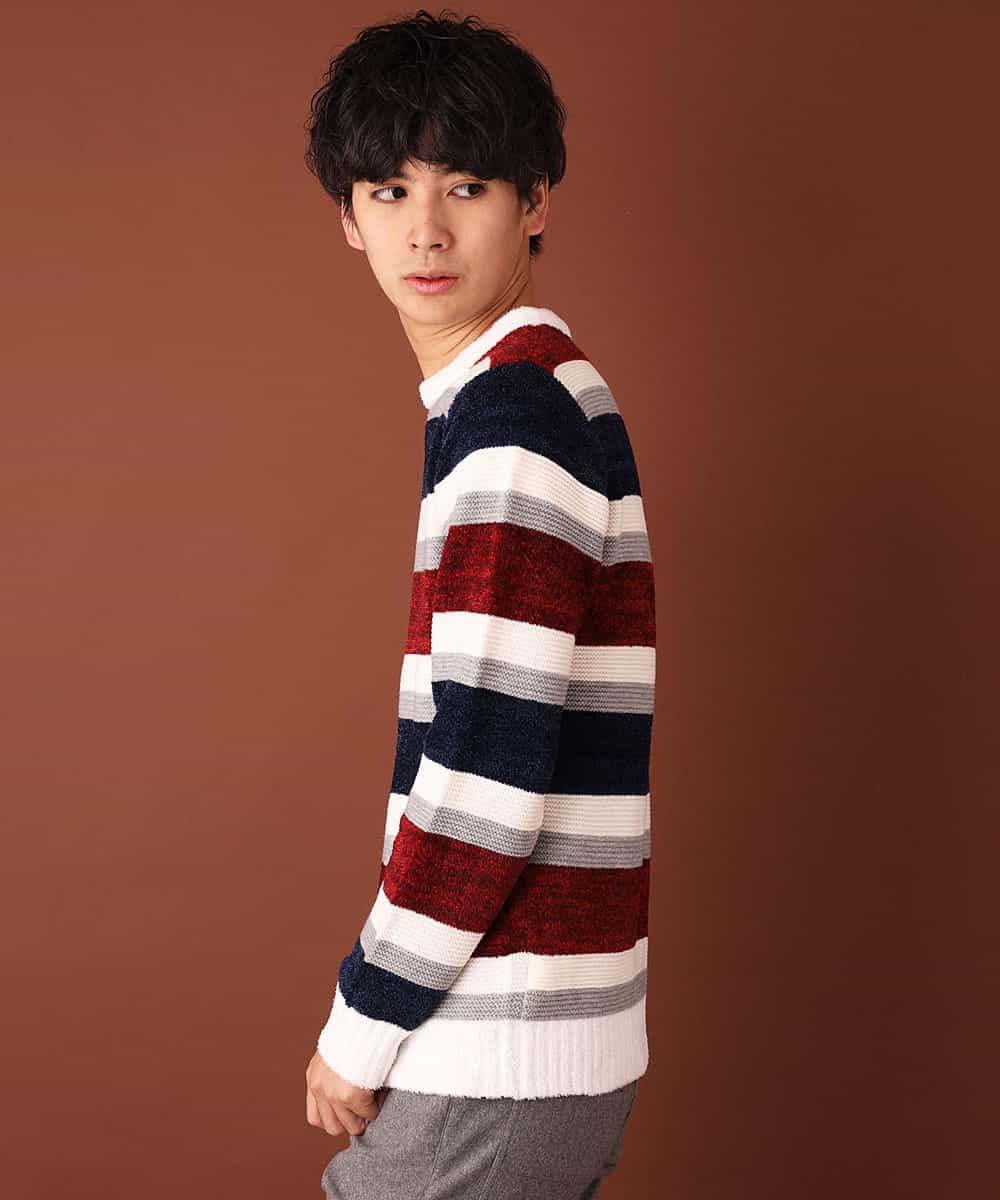 MKIAL06085 MK MICHEL KLEIN HOMME(MKミッシェルクランオム) ふわふわニット／モールMIXボーダー ゴールド