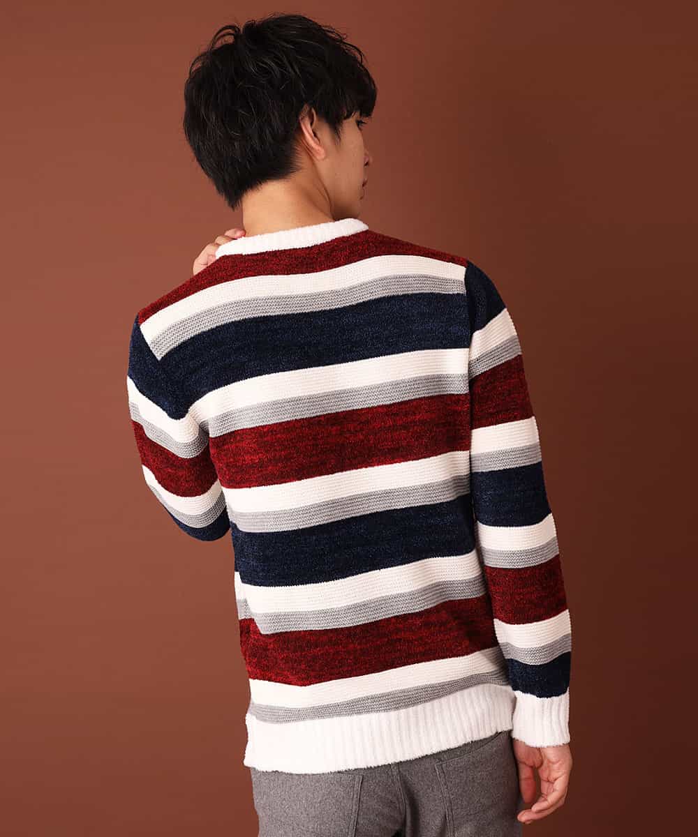 MKIAL06085 MK MICHEL KLEIN HOMME(MKミッシェルクランオム) ふわふわニット／モールMIXボーダー ゴールド