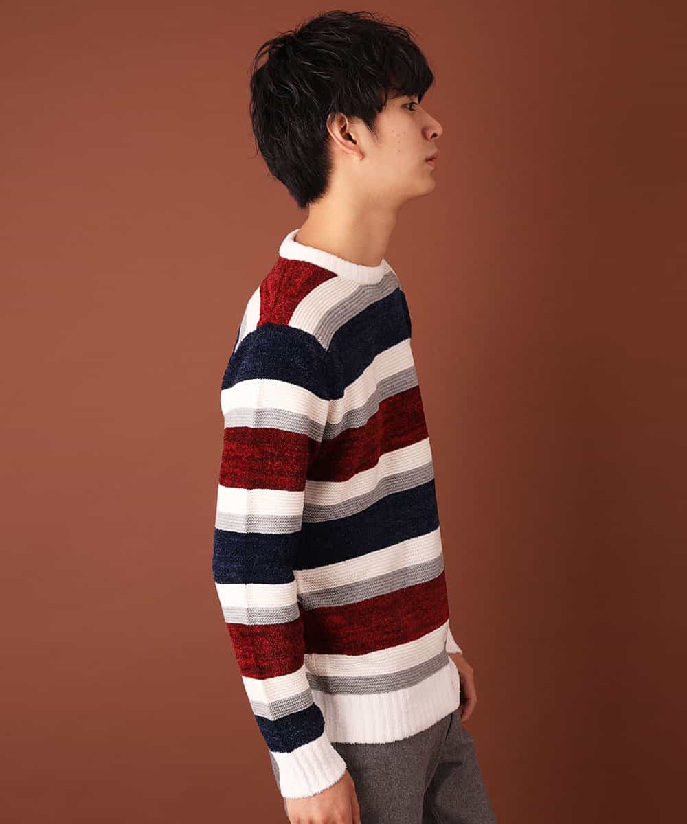 MKIAL06085 MK MICHEL KLEIN HOMME(MKミッシェルクランオム) ふわふわニット／モールMIXボーダー ゴールド
