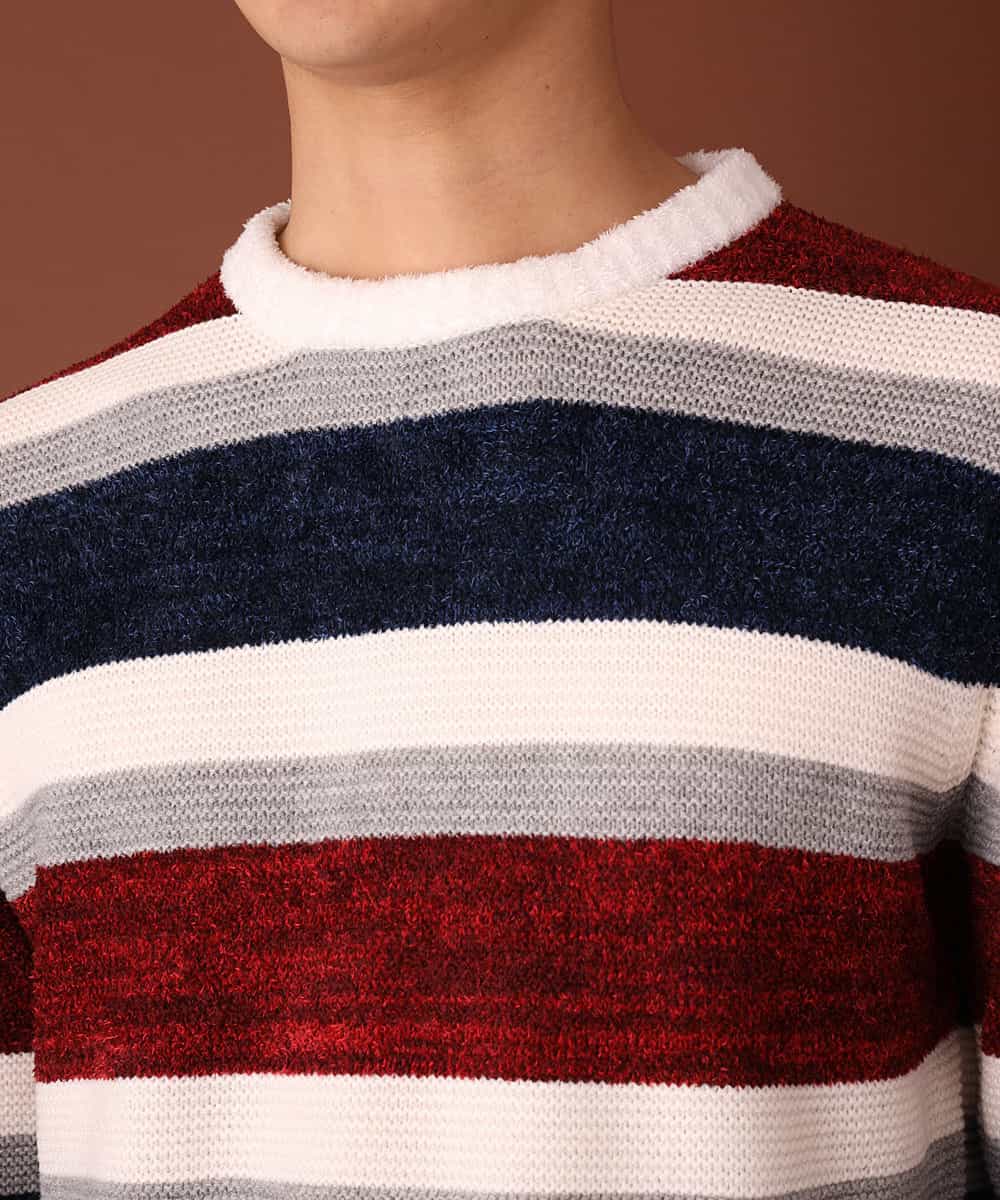 MKIAL06085 MK MICHEL KLEIN HOMME(MKミッシェルクランオム) ふわふわニット／モールMIXボーダー ゴールド
