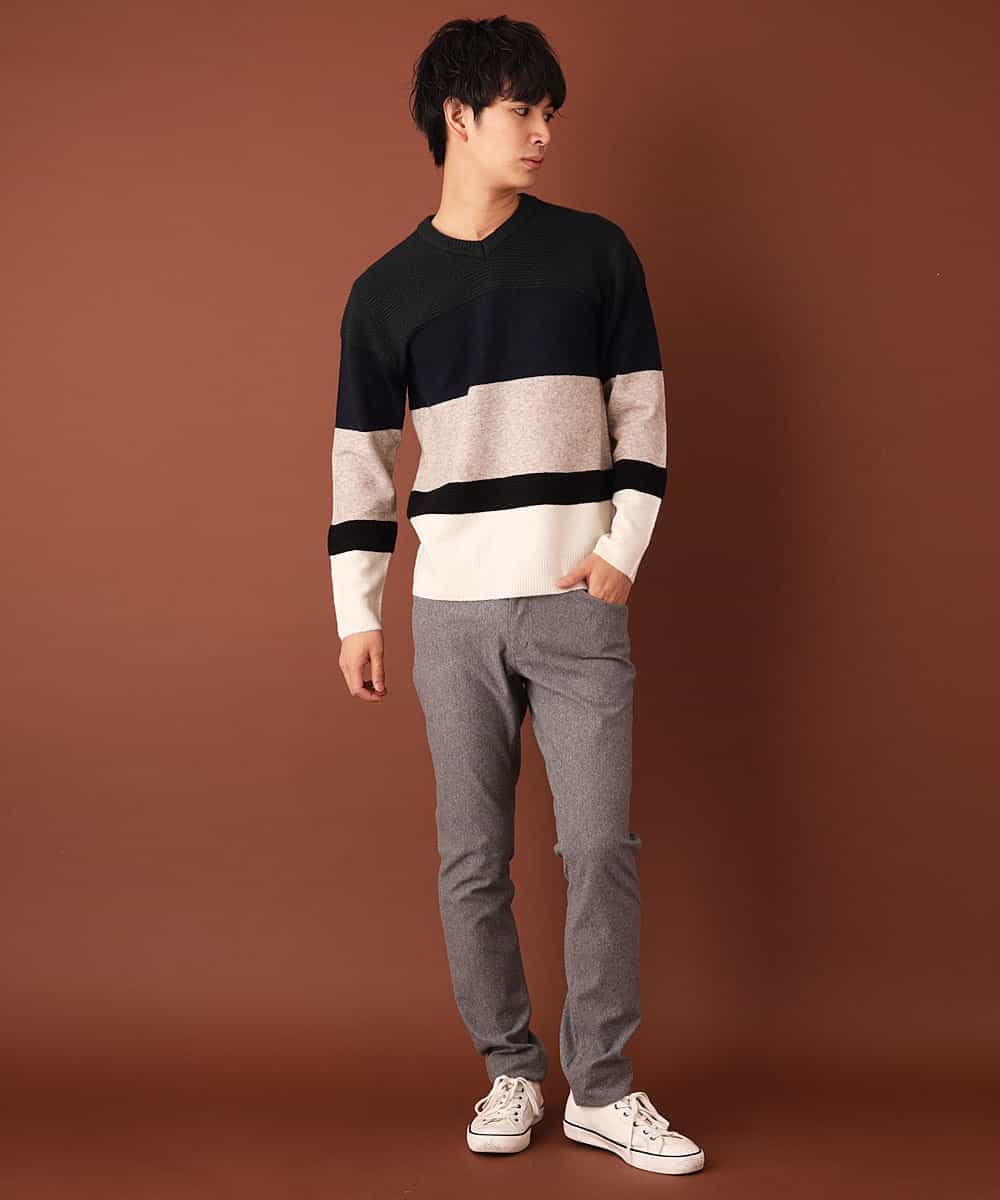 MKIAL59095 MK MICHEL KLEIN HOMME(MKミッシェルクランオム) Vネックニット／ヤクウールナイロン グリーン