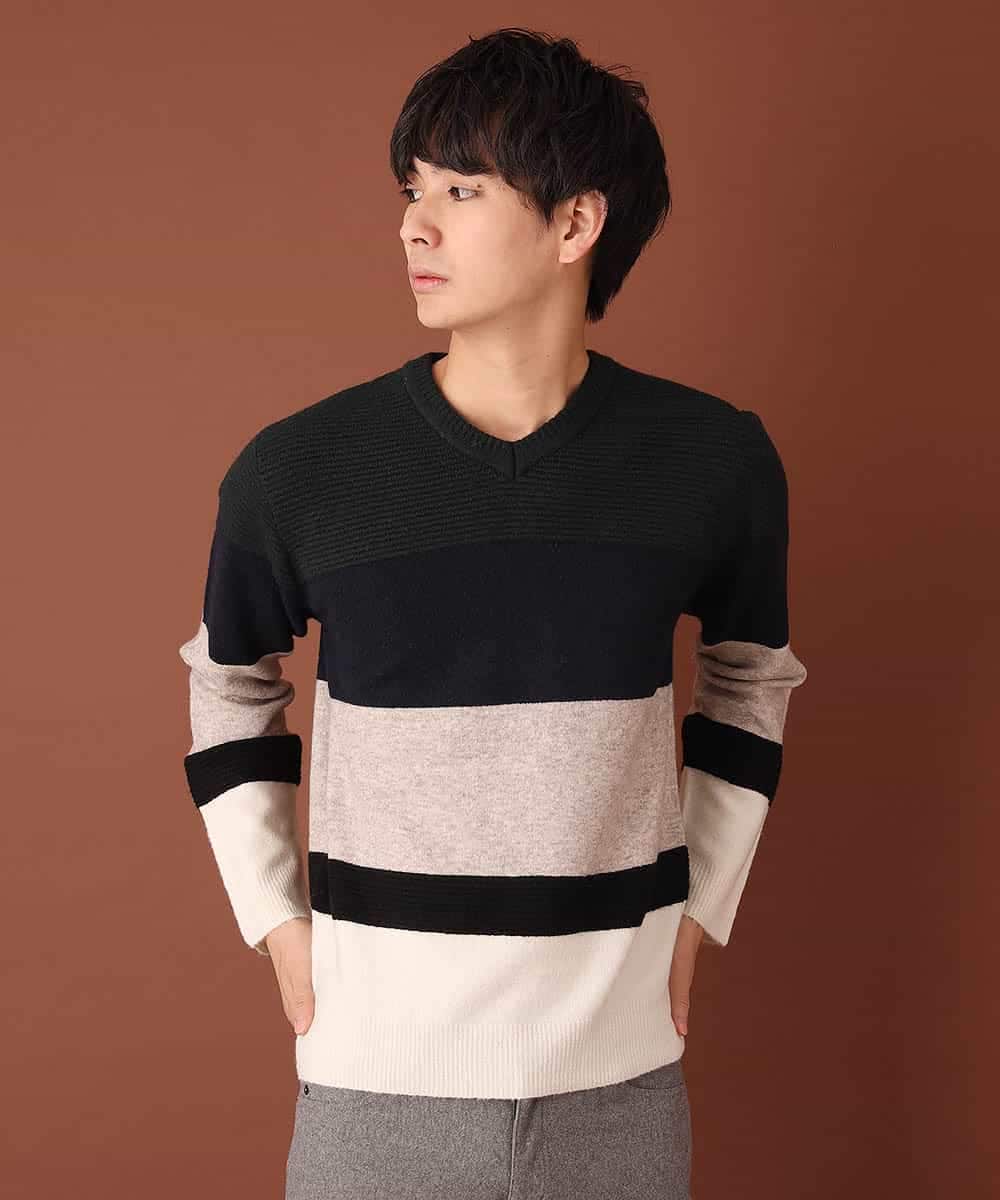 MKIAL59095 MK MICHEL KLEIN HOMME(MKミッシェルクランオム) Vネックニット／ヤクウールナイロン グリーン