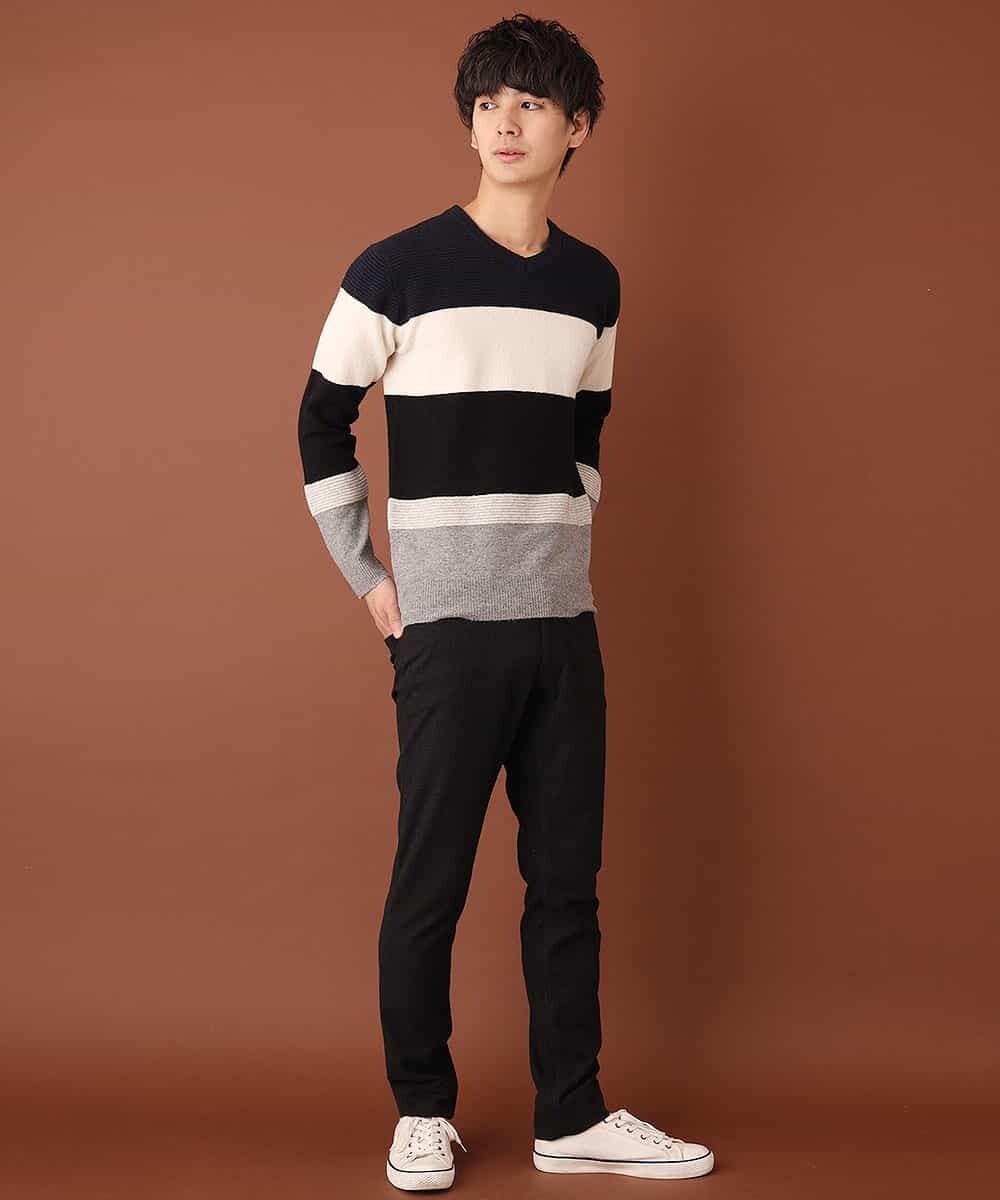 MKIAL59095 MK MICHEL KLEIN HOMME(MKミッシェルクランオム) Vネックニット／ヤクウールナイロン ネイビー
