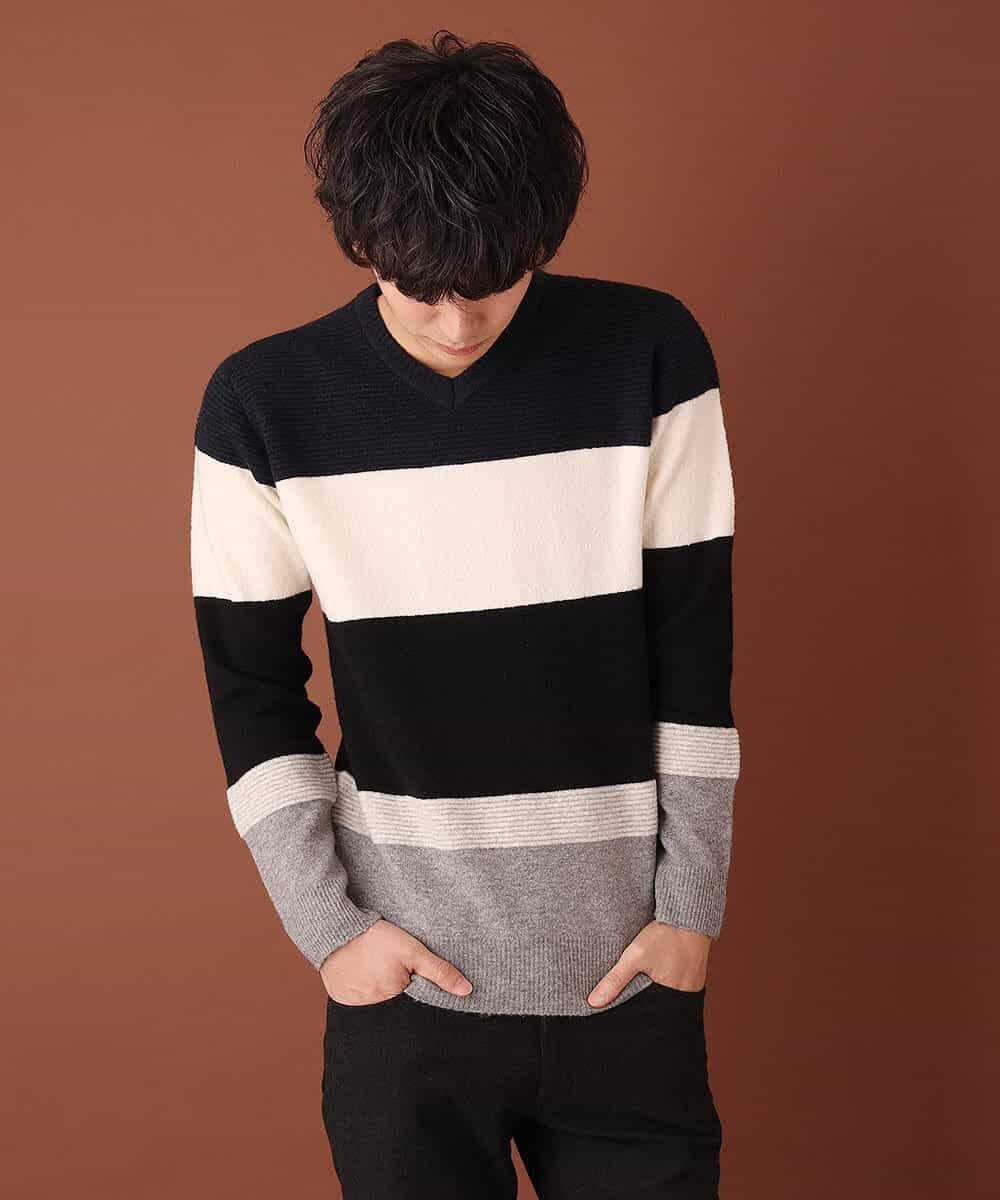 MKIAL59095 MK MICHEL KLEIN HOMME(MKミッシェルクランオム) Vネックニット／ヤクウールナイロン ネイビー