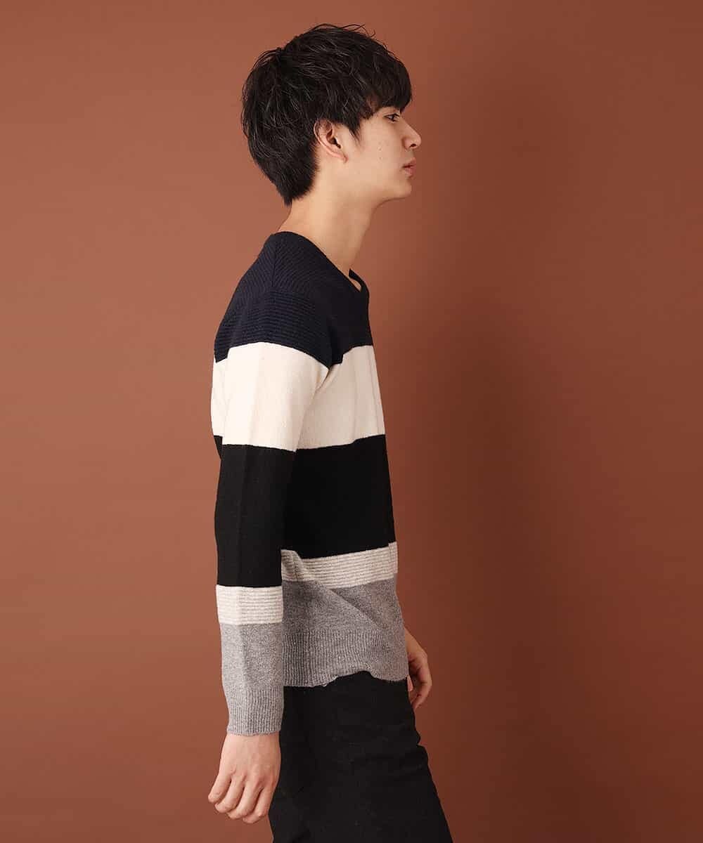 MKIAL59095 MK MICHEL KLEIN HOMME(MKミッシェルクランオム) Vネックニット／ヤクウールナイロン ネイビー