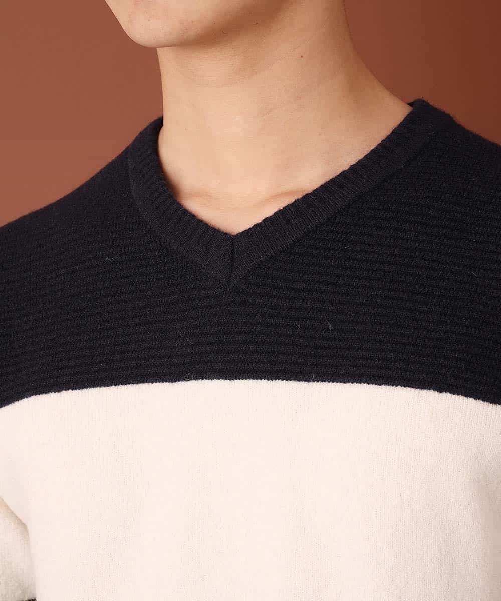 MKIAL59095 MK MICHEL KLEIN HOMME(MKミッシェルクランオム) Vネックニット／ヤクウールナイロン ネイビー