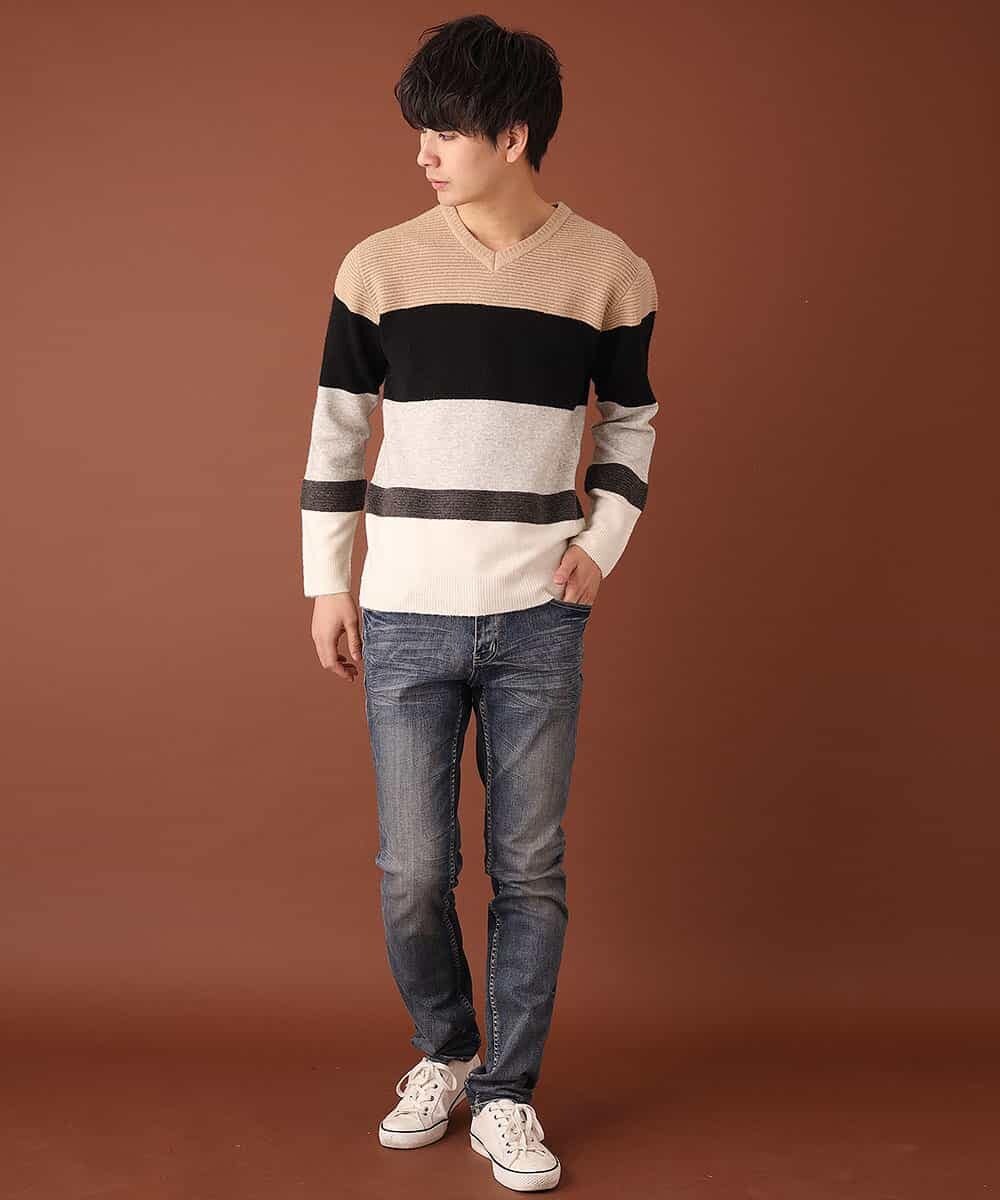 MKIAL59095 MK MICHEL KLEIN HOMME(MKミッシェルクランオム) Vネックニット／ヤクウールナイロン ベージュ