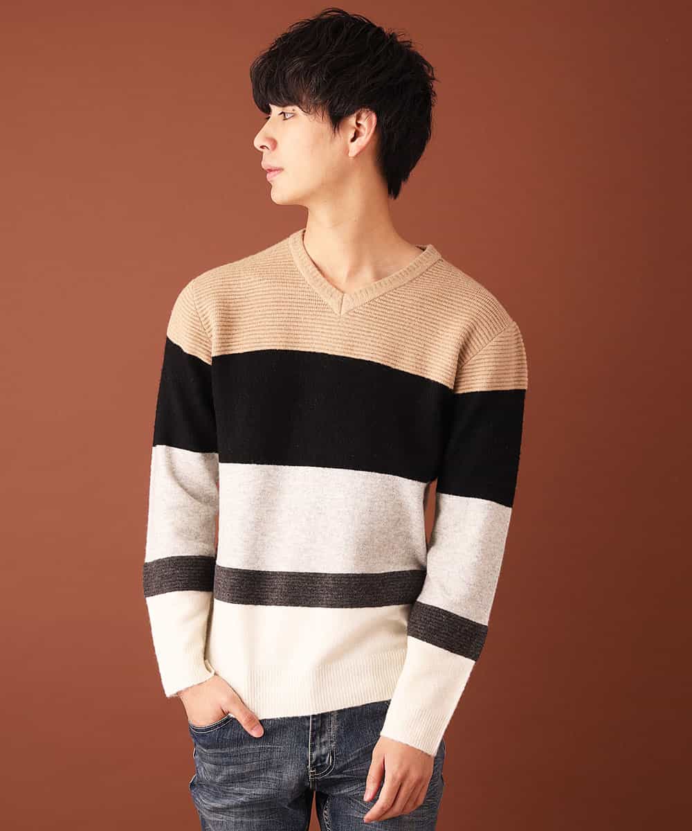 MKIAL59095 MK MICHEL KLEIN HOMME(MKミッシェルクランオム) Vネックニット／ヤクウールナイロン ベージュ