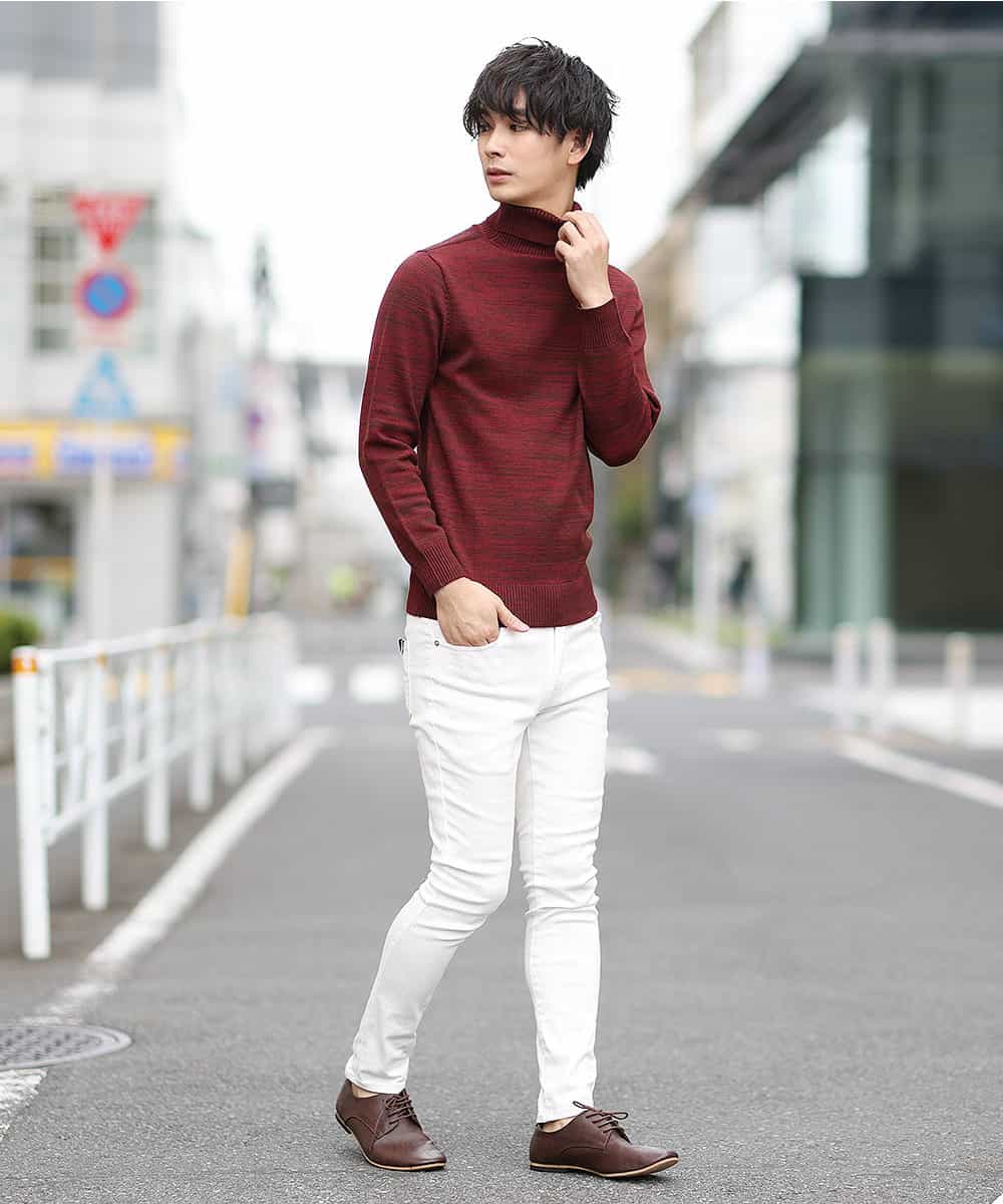 MKIAM76079 MK MICHEL KLEIN HOMME(MKミッシェルクランオム) タートルネックニット／アランケーブルディライト パープル(77)