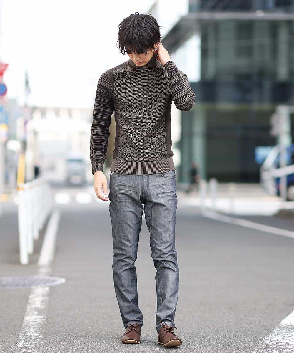 MKIAM76079 MK MICHEL KLEIN HOMME(MKミッシェルクランオム) タートルネックニット／アランケーブルディライト ベージュ(84)
