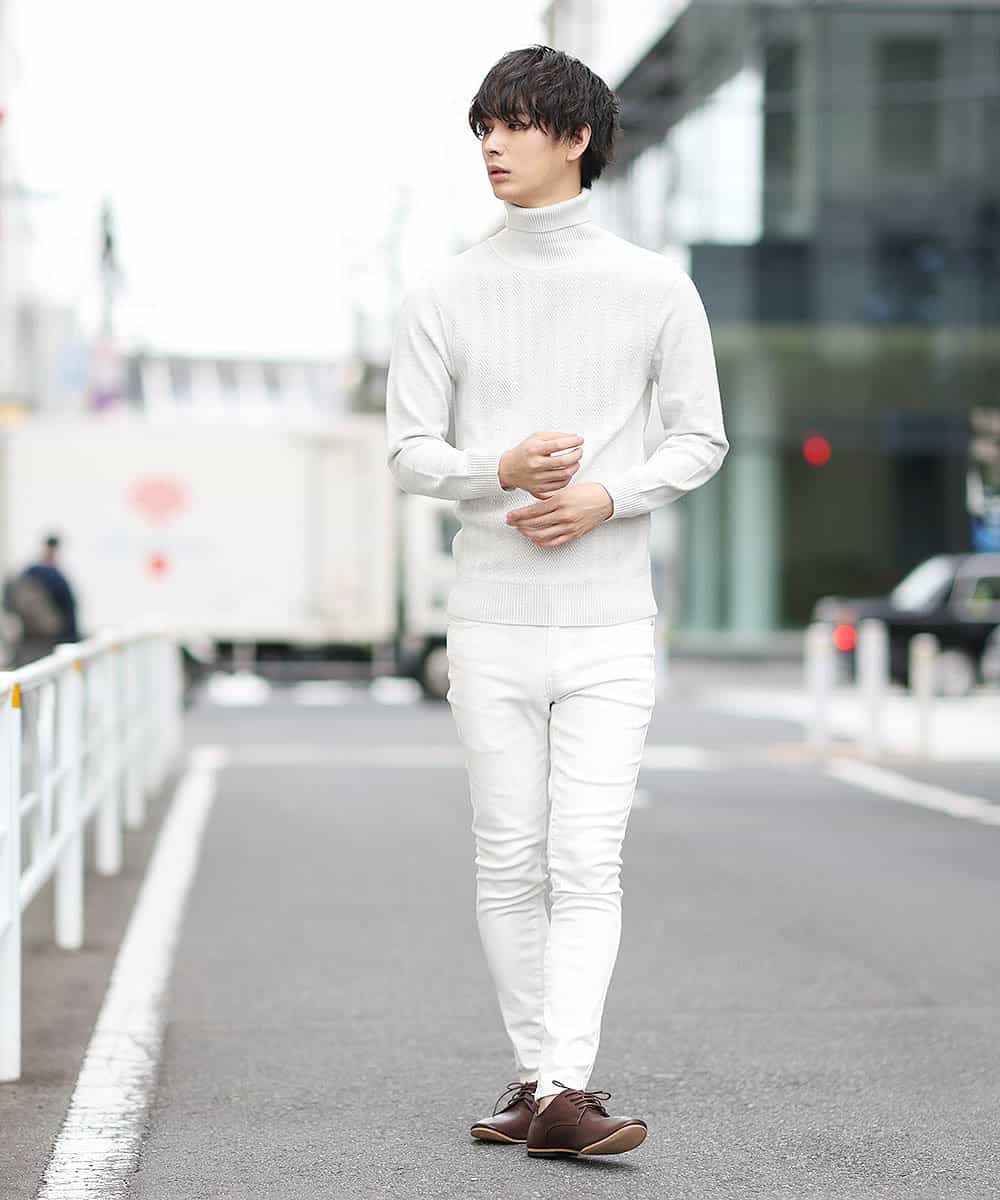 MKIAM76079 MK MICHEL KLEIN HOMME(MKミッシェルクランオム) タートルネックニット／アランケーブルディライト ホワイト(90)