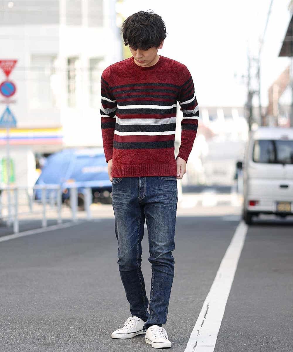 MKIAO28079 MK MICHEL KLEIN HOMME(MKミッシェルクランオム) ランダムモールMIXニット パープル