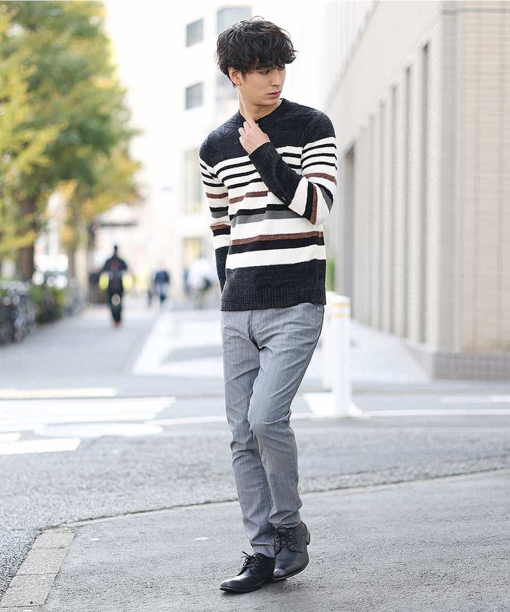 MKIAO28079 MK MICHEL KLEIN HOMME(MKミッシェルクランオム) ランダムモールMIXニット ブラック