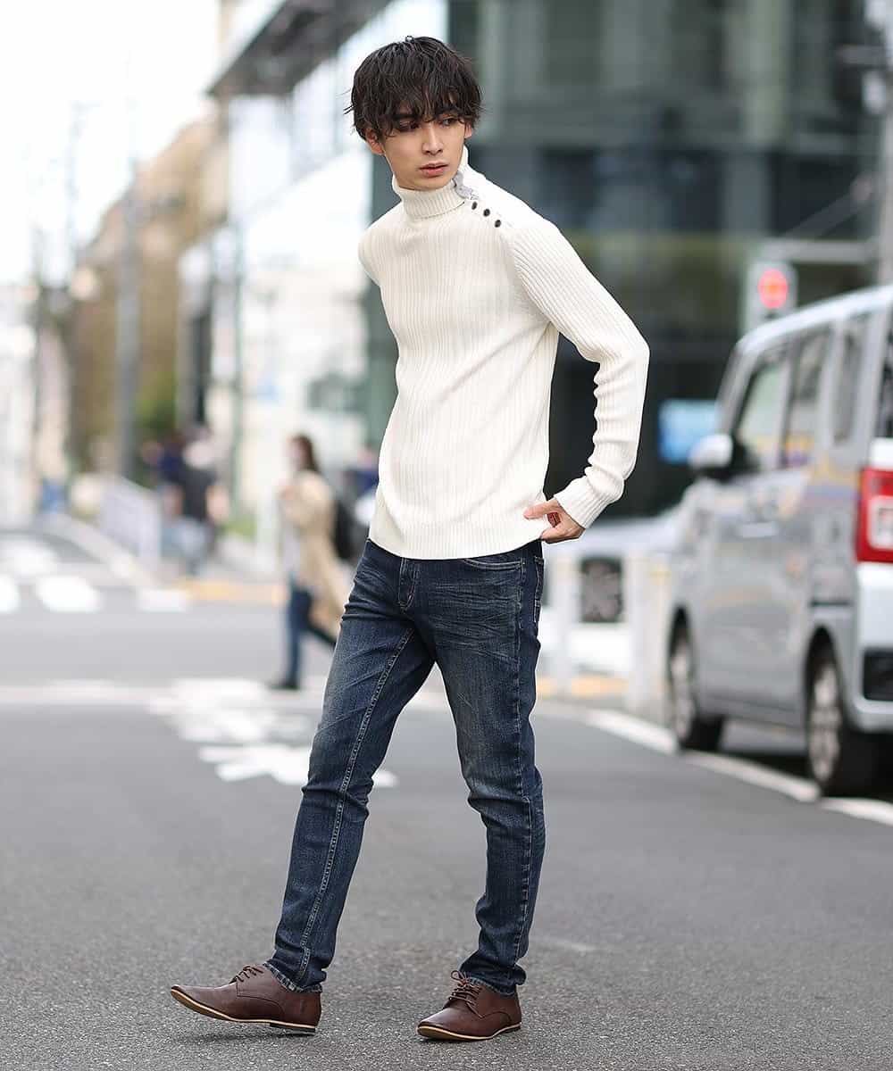 MKIAO41110 MK MICHEL KLEIN HOMME(MKミッシェルクランオム) タートルニット／ニードルループ ホワイト