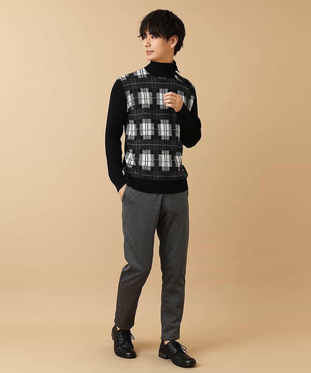 MKIAO42110 MK MICHEL KLEIN HOMME(MKミッシェルクランオム) タートルネックニット／クールハートチェック ブラック