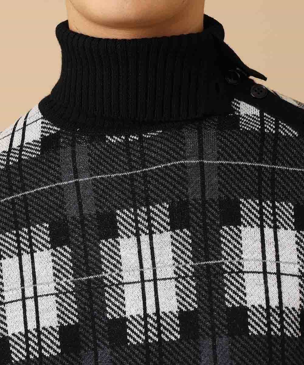 MKIAO42110 MK MICHEL KLEIN HOMME(MKミッシェルクランオム) タートルネックニット／クールハートチェック ブラック