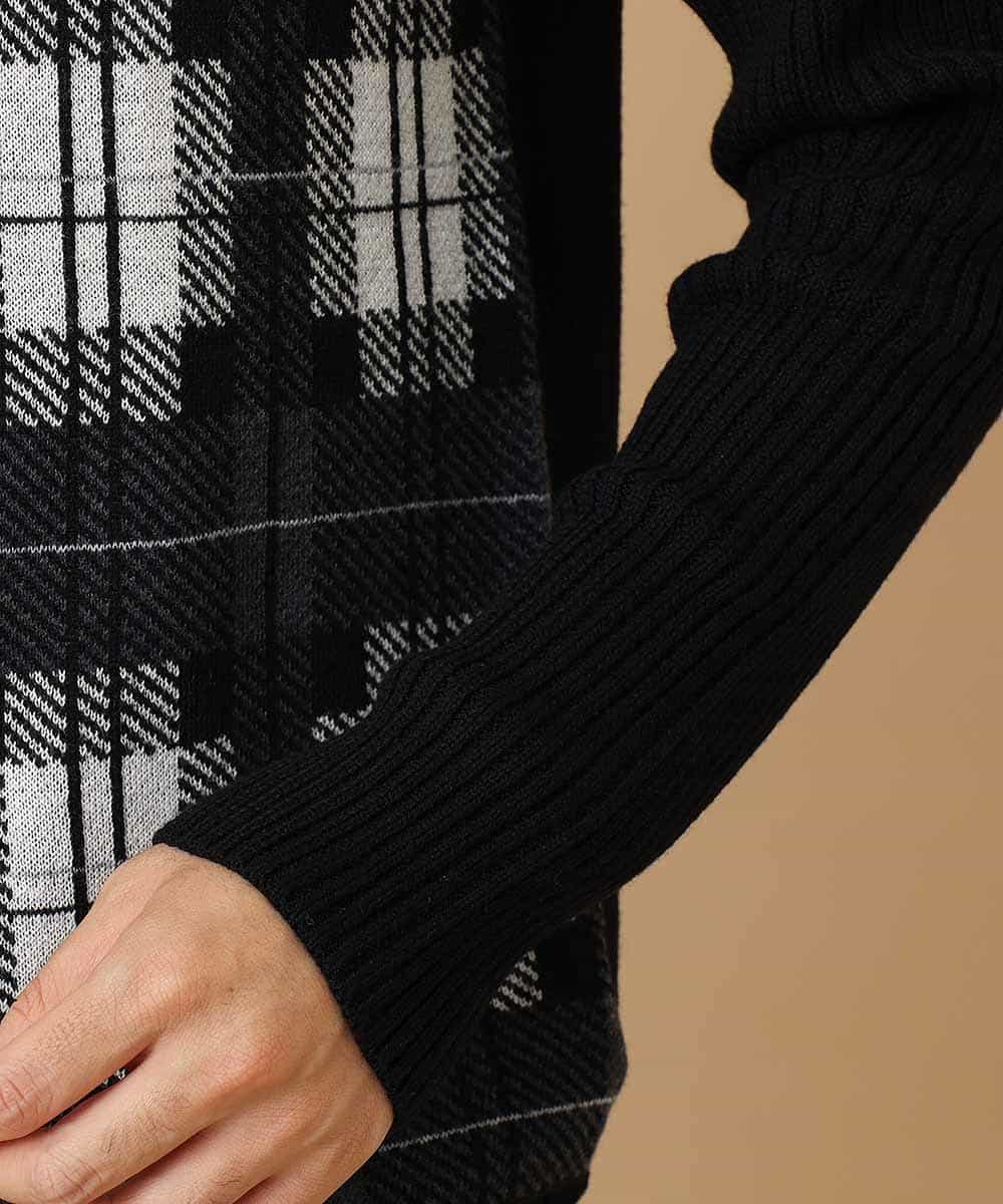 MKIAO42110 MK MICHEL KLEIN HOMME(MKミッシェルクランオム) タートルネックニット／クールハートチェック ブラック