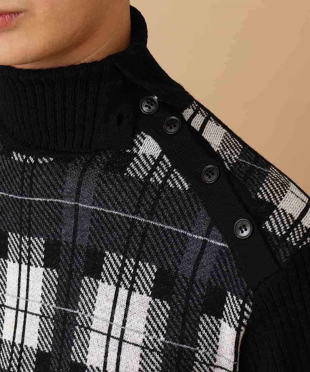 MKIAO42110 MK MICHEL KLEIN HOMME(MKミッシェルクランオム) タートルネックニット／クールハートチェック ブラック