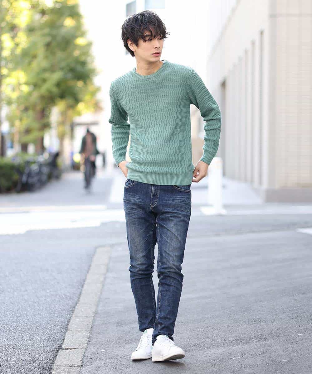 MKIAO44099 MK MICHEL KLEIN HOMME(MKミッシェルクランオム) ニット／７Gカワリアミ グリーン