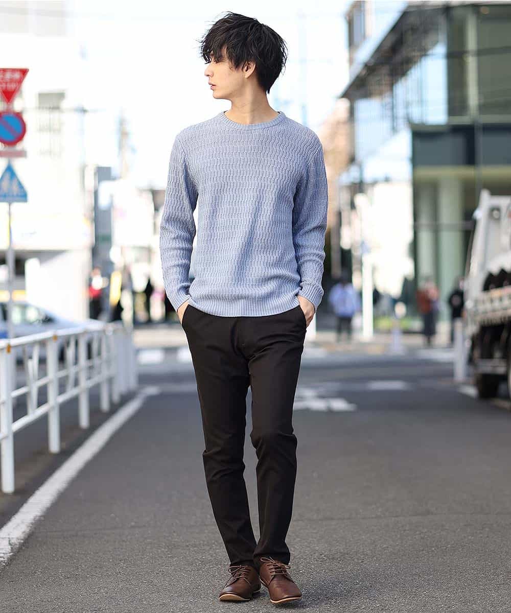 MKIAO44099 MK MICHEL KLEIN HOMME(MKミッシェルクランオム) ニット／７Gカワリアミ ライトブルー