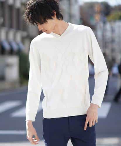 MK MICHEL KLEIN HOMME(エムケー ミッシェルクラン オム) カットソー(プレーティングアーガイル) ホワイト 46