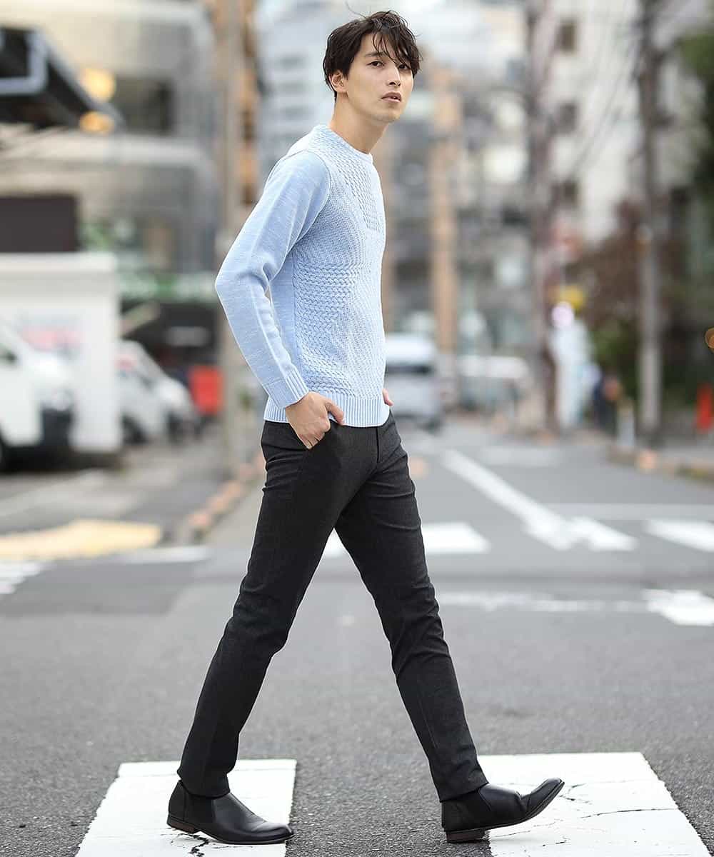 MKICL02065 MK MICHEL KLEIN HOMME(MKミッシェルクランオム) ニット／ヘンケイランダムパネル ライトブルー