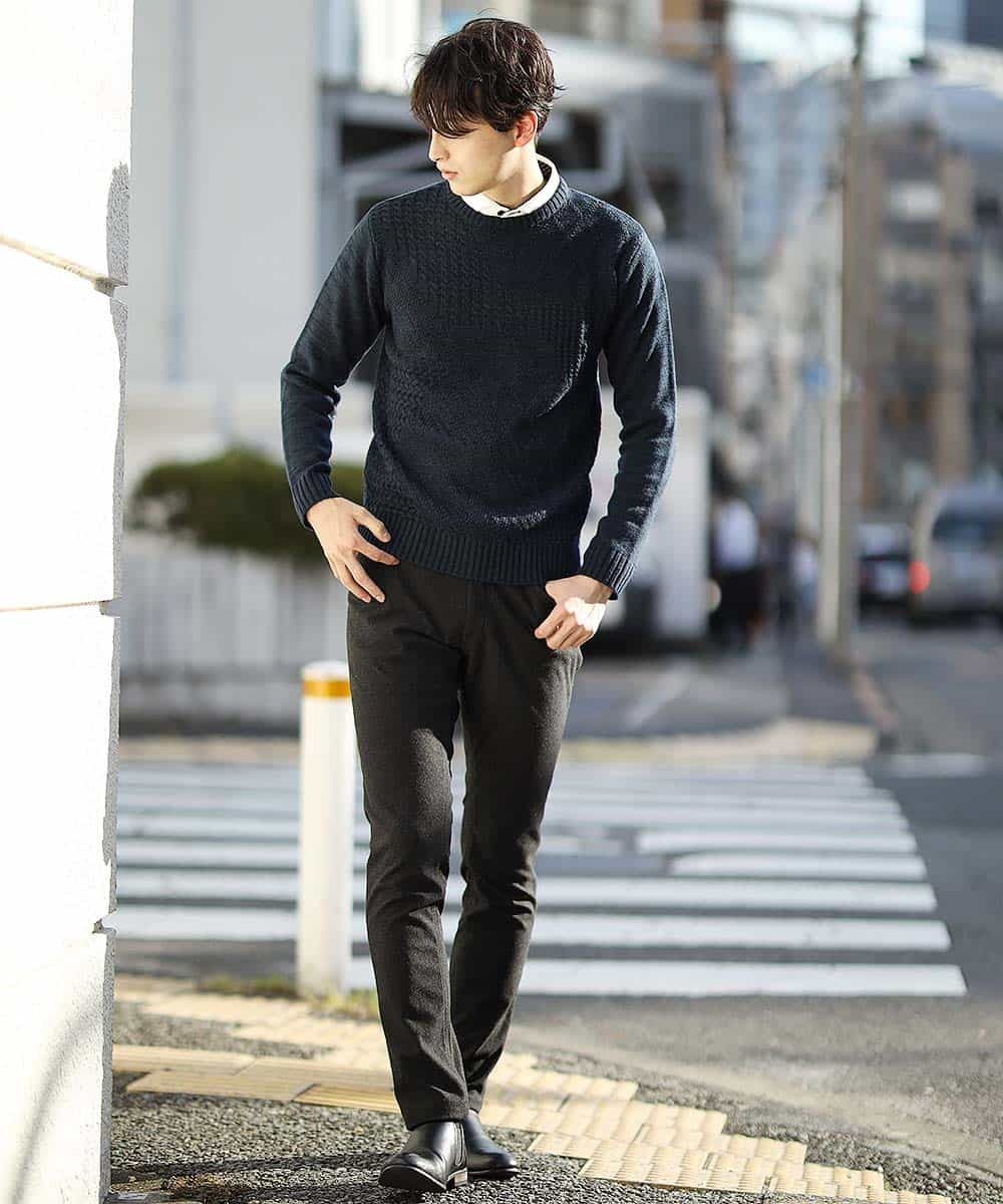MKICL02065 MK MICHEL KLEIN HOMME(MKミッシェルクランオム) ニット／ヘンケイランダムパネル ネイビー