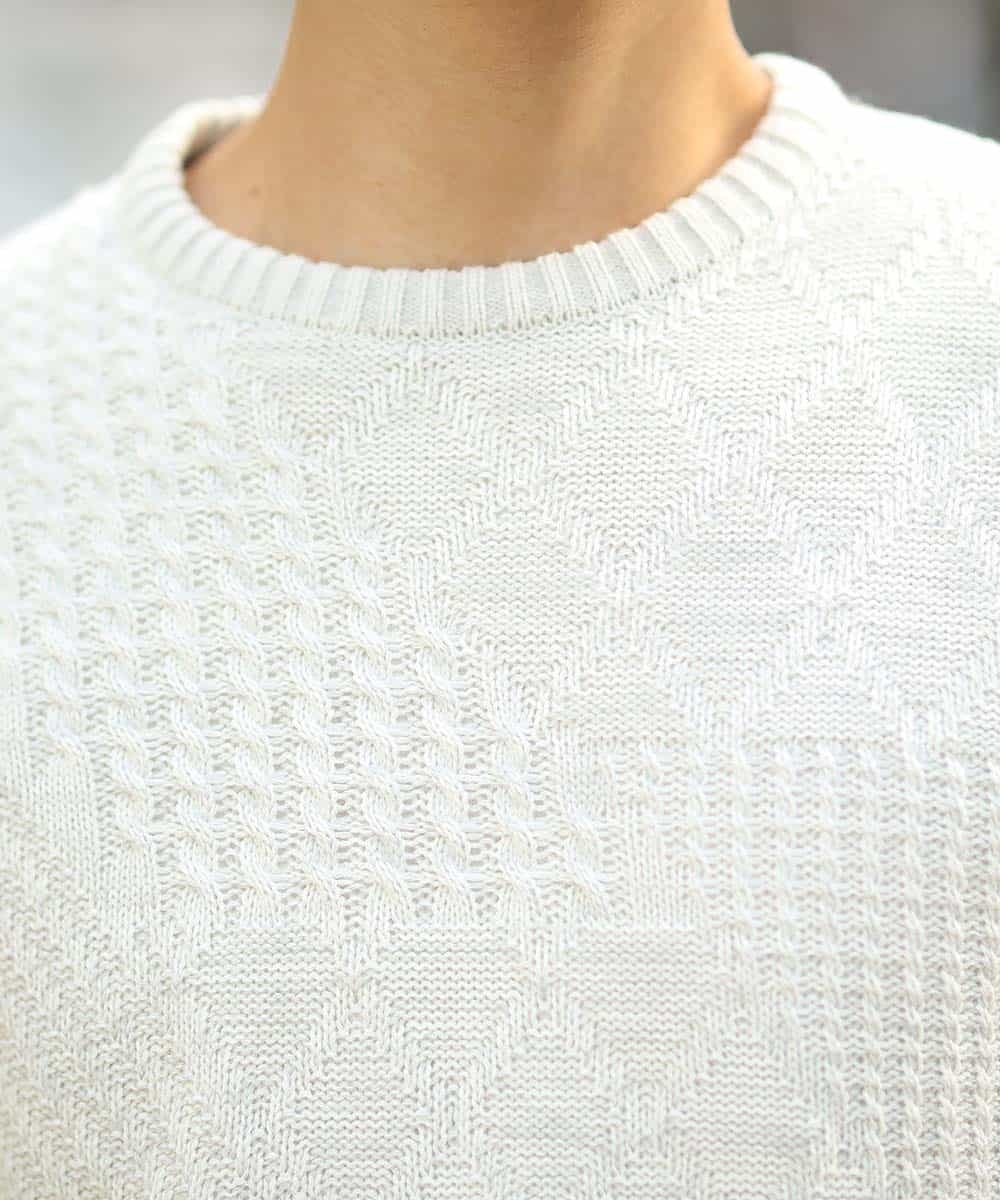 MKICL02065 MK MICHEL KLEIN HOMME(MKミッシェルクランオム) ニット／ヘンケイランダムパネル ホワイト
