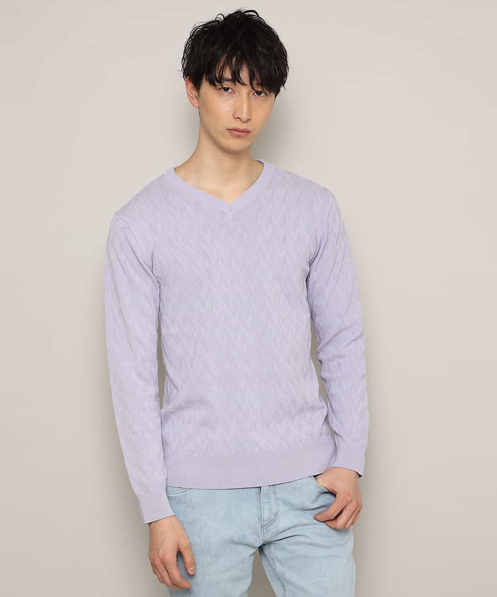 MKIDJ83089 MK MICHEL KLEIN HOMME(MKミッシェルクランオム) ニット／キョウネンへリンボン ラベンダー