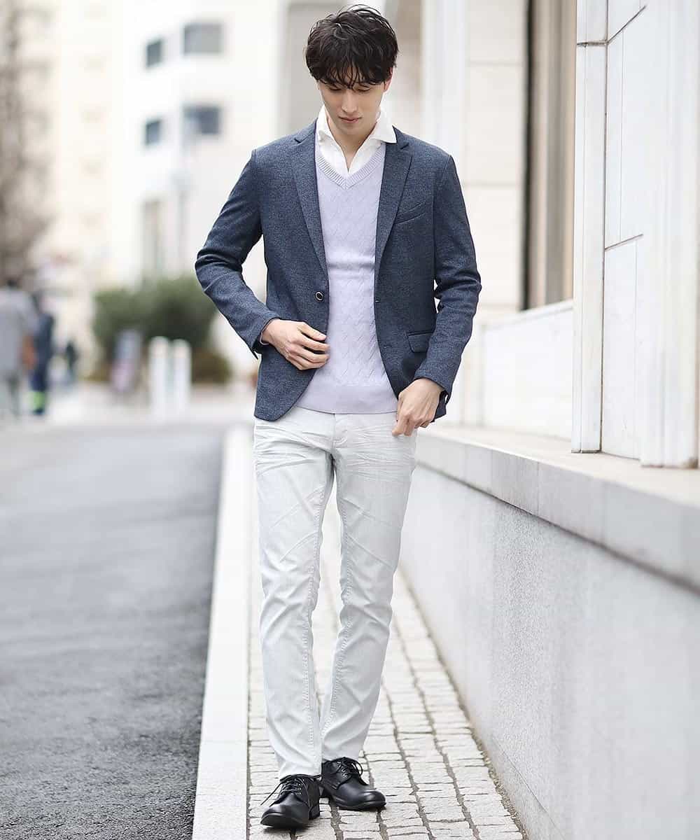 MKIDJ83089 MK MICHEL KLEIN HOMME(MKミッシェルクランオム) ニット／キョウネンへリンボン ラベンダー