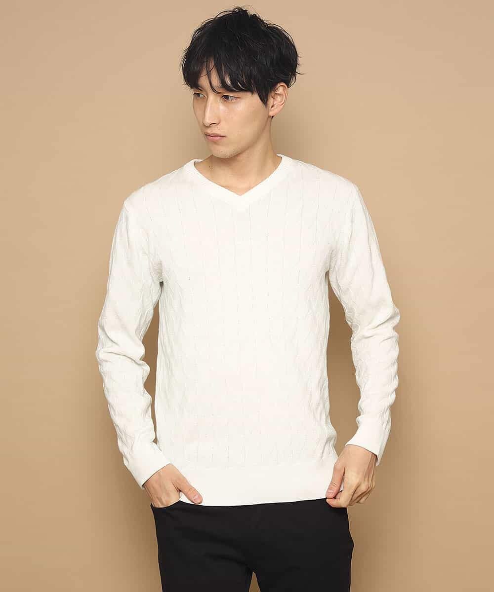 MKIDJ83089 MK MICHEL KLEIN HOMME(MKミッシェルクランオム) ニット／キョウネンへリンボン ホワイト