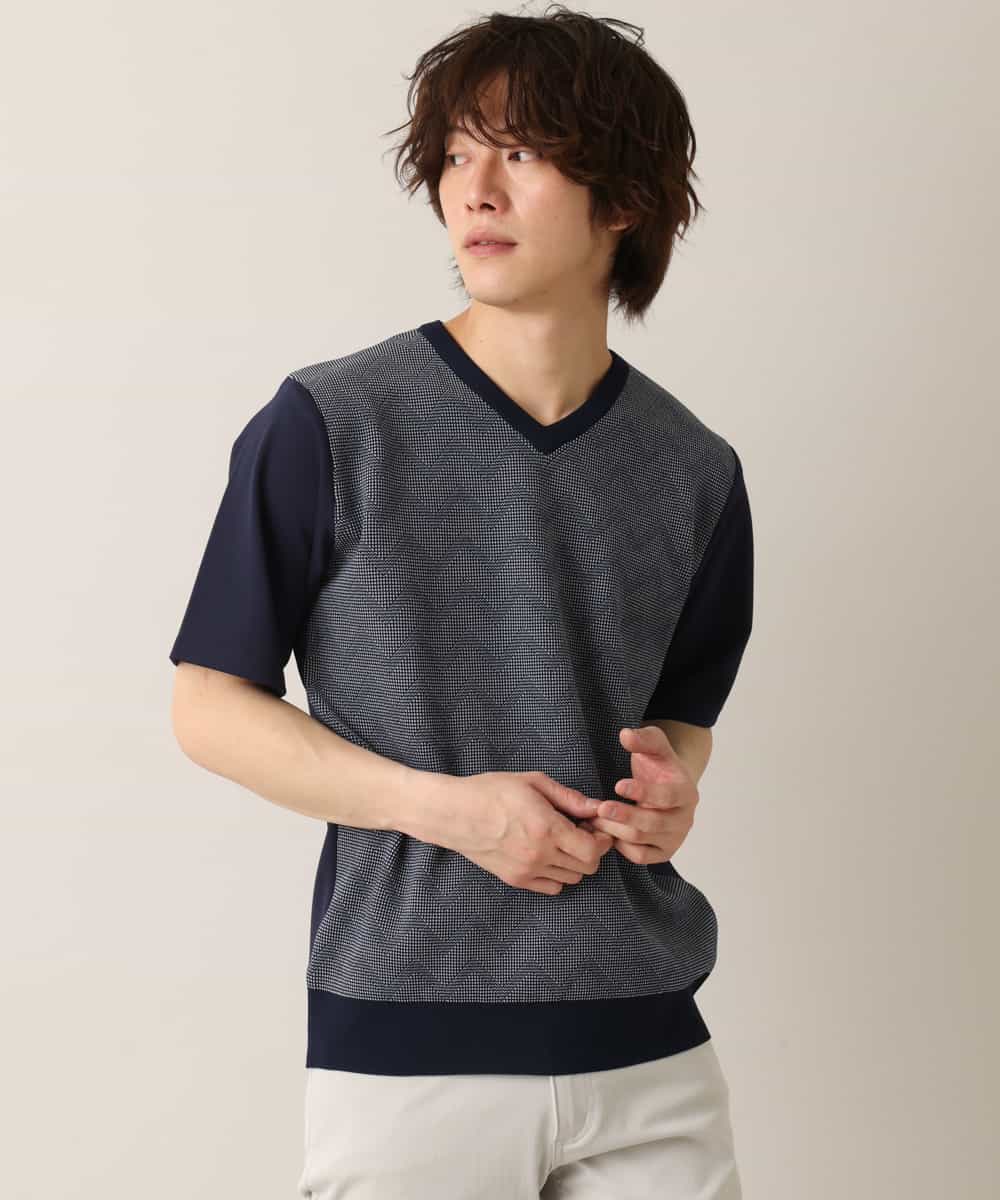 MKIGM63069 MK MICHEL KLEIN HOMME(MKミッシェルクランオム) ハイブリッダーメッシュニット ネイビー(57)