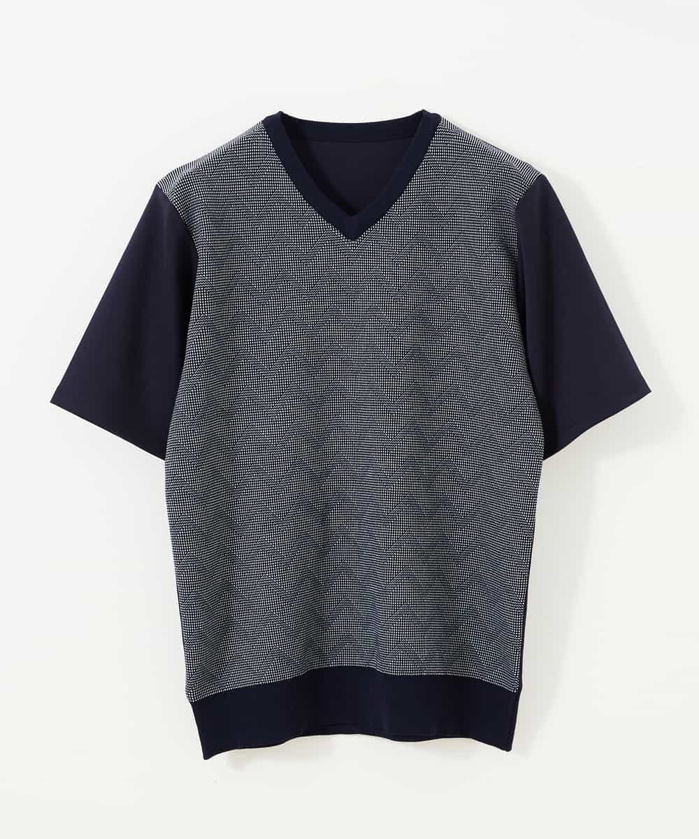 MKIGM63069 MK MICHEL KLEIN HOMME(MKミッシェルクランオム) ハイブリッダーメッシュニット ネイビー(57)