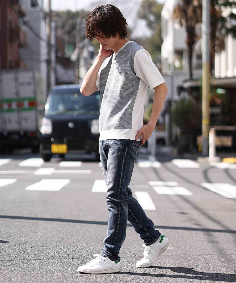 MKIGM63069 MK MICHEL KLEIN HOMME(MKミッシェルクランオム) ハイブリッダーメッシュニット ホワイト(90)