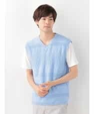 MKIGV06065 MK MICHEL KLEIN HOMME(MKミッシェルクランオム) 編地ボーダーニットベスト ライトブルー