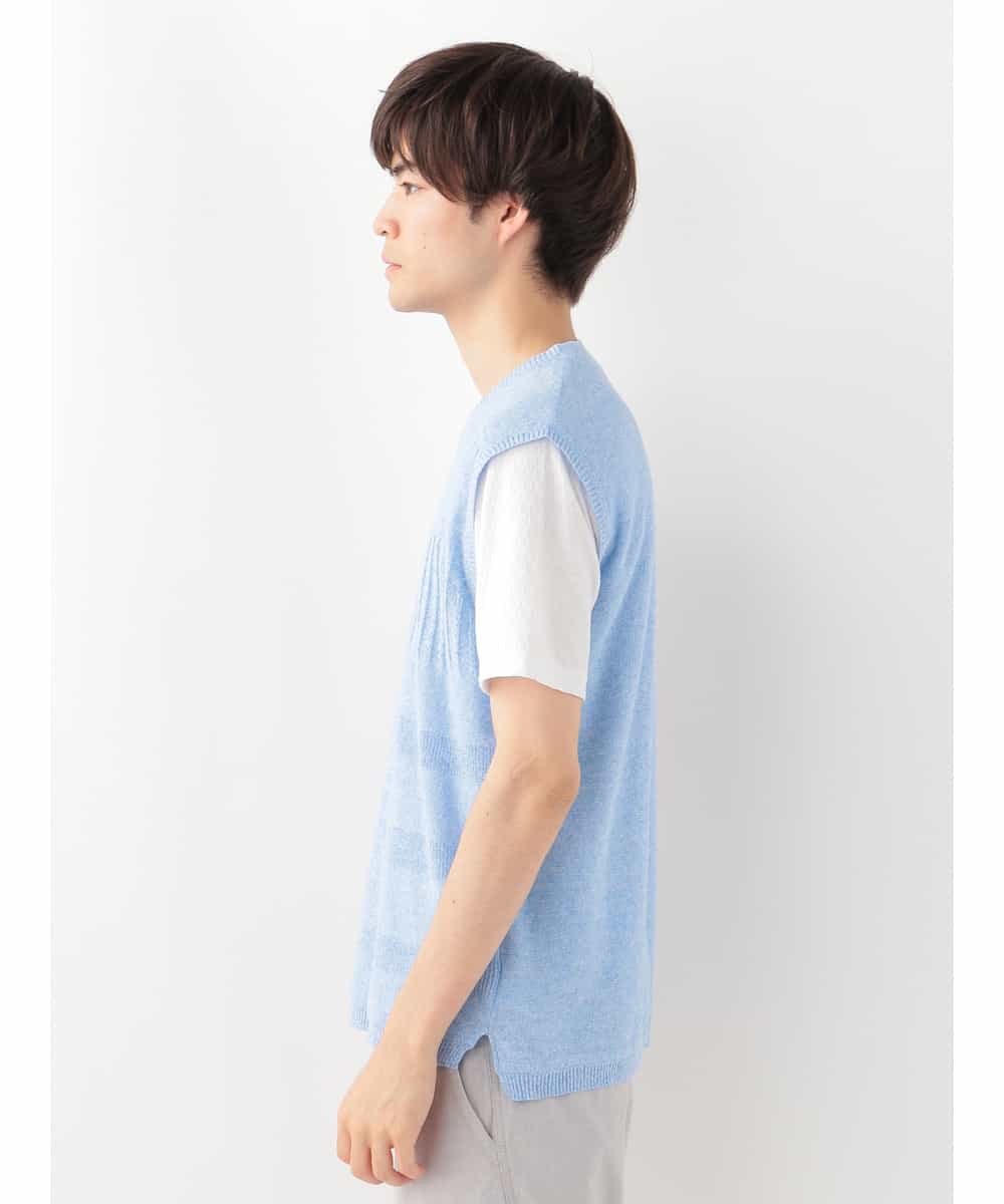 MKIGV06065 MK MICHEL KLEIN HOMME(MKミッシェルクランオム) 編地ボーダーニットベスト ライトブルー