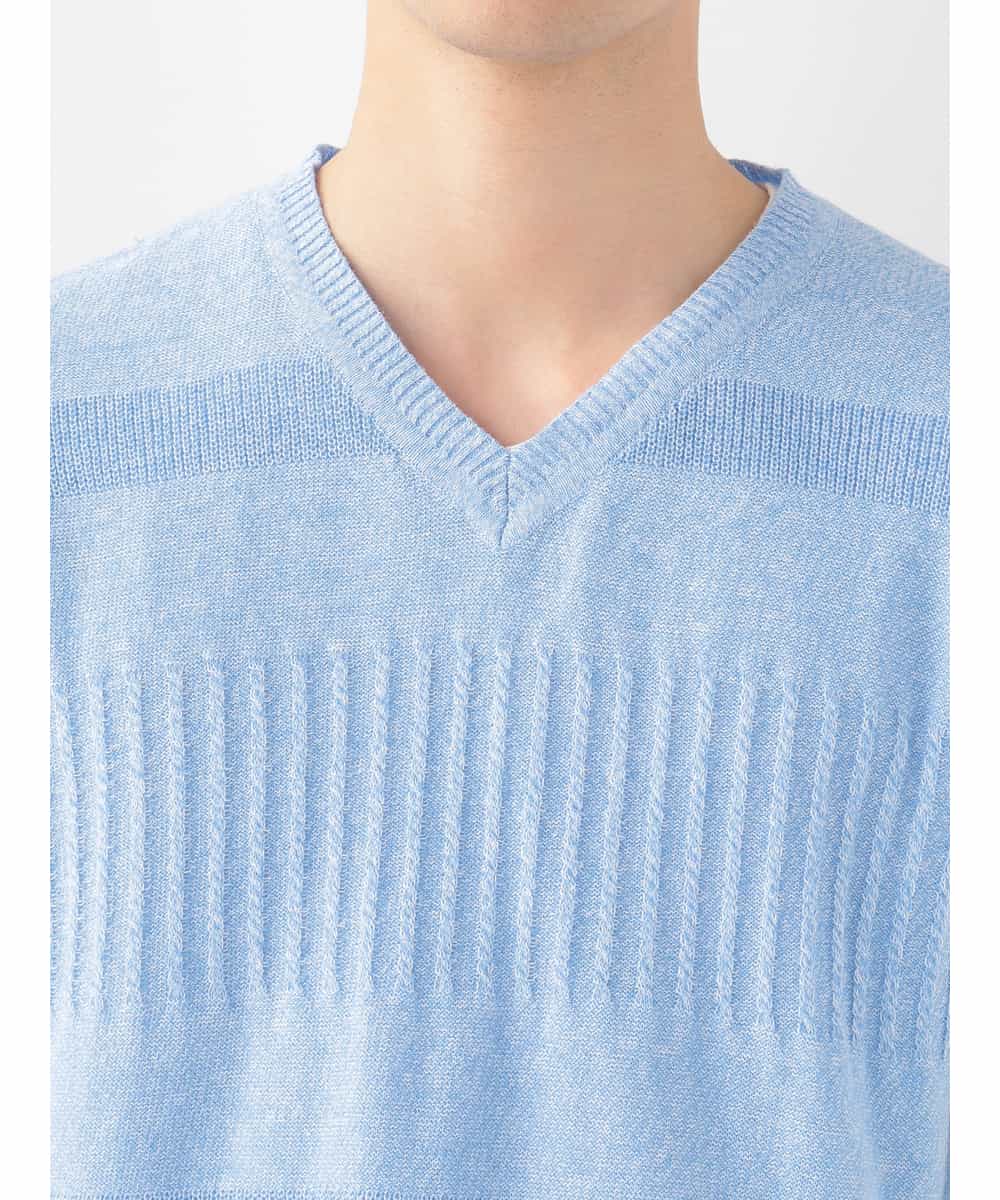 MKIGV06065 MK MICHEL KLEIN HOMME(MKミッシェルクランオム) 編地ボーダーニットベスト ライトブルー
