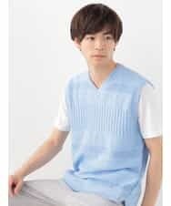MKIGV06065 MK MICHEL KLEIN HOMME(MKミッシェルクランオム) 編地ボーダーニットベスト ライトブルー