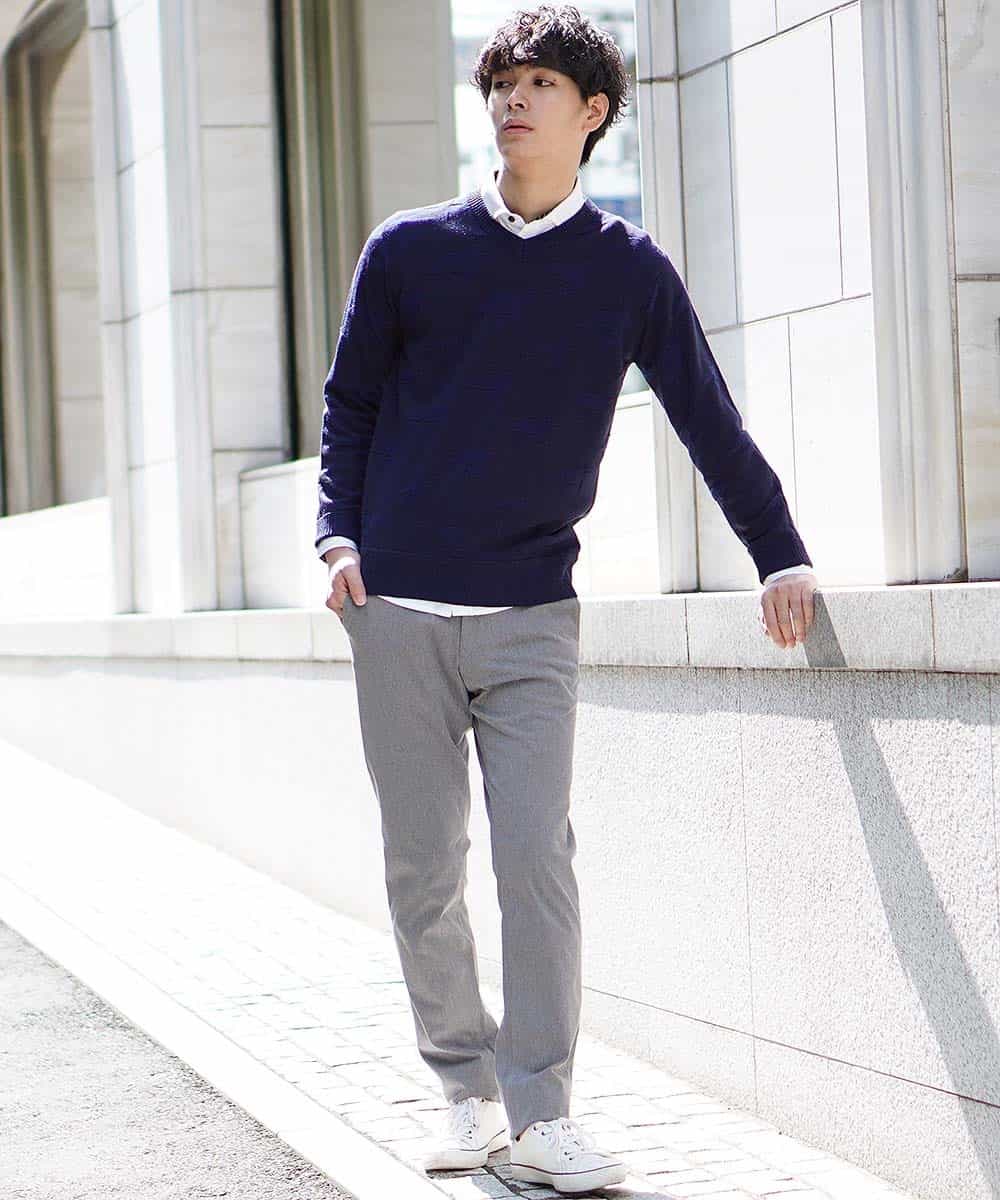 MKIJI56095 MK MICHEL KLEIN HOMME(MKミッシェルクランオム) ニット／チドリジャガード ブルー