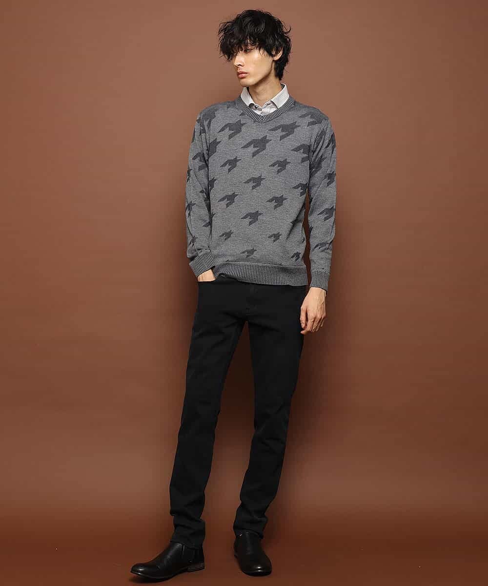 MKIJI56095 MK MICHEL KLEIN HOMME(MKミッシェルクランオム) ニット／チドリジャガード ダークグレー