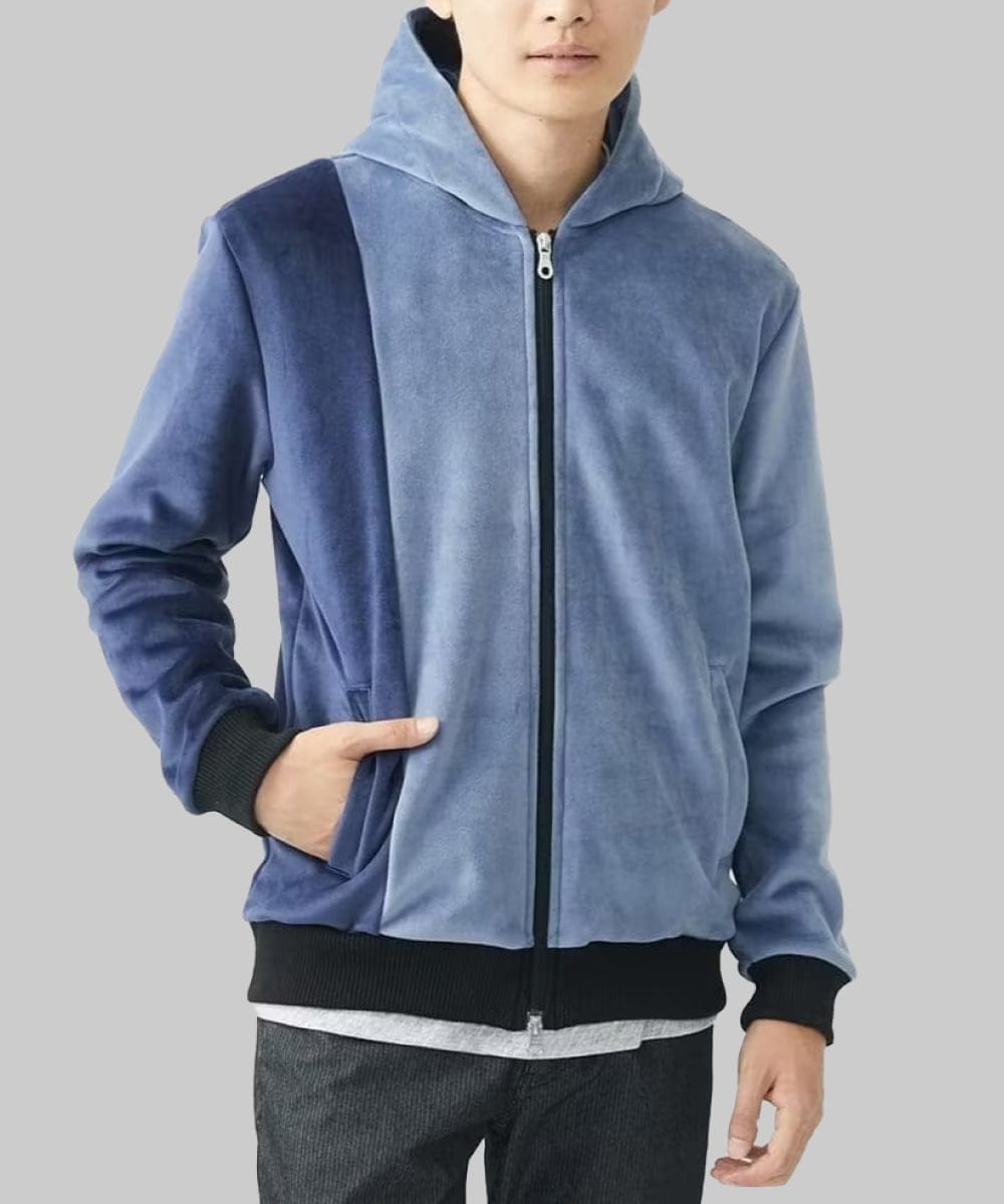 MKJAC29130 MK MICHEL KLEIN HOMME(MKミッシェルクランオム) 【残りわずか/在庫限り/洗える】切り替えパーカー/マイクロベロア ライトブルー