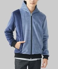 MKJAC29130 MK MICHEL KLEIN HOMME(MKミッシェルクランオム) 【残りわずか/在庫限り/洗える】切り替えパーカー/マイクロベロア ライトブルー