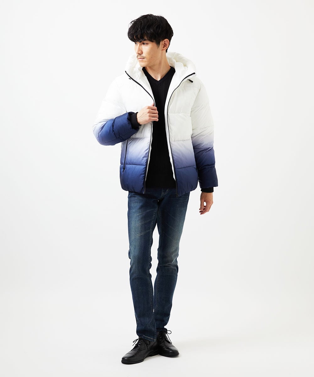 MKJAC80150 MK MICHEL KLEIN HOMME(MKミッシェルクランオム) フード中綿ブルゾン / グラデーション ブルー