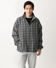 MKJAC87150 MK MICHEL KLEIN HOMME(MKミッシェルクランオム) 【限定展開】ジップアップチェックジャケット/ジャージメルトン ゴールド